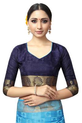 turquoise woven banarasi saree with blouse 5