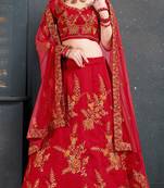 Red Embroidered Silk Semi Stitched Lehenga With Dupatta