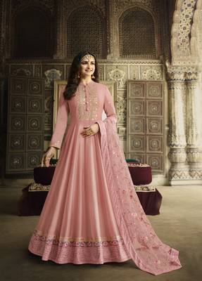 Pink Embroidered Georgette Semi Stitched Salwar With Dupatta 1