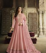 Pink Embroidered Georgette Semi Stitched Salwar With Dupatta