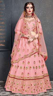 Light Pink Embroidered Silk Semi Stitched Lehenga With Dupatta 1