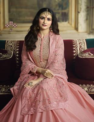 Pink Embroidered Georgette Semi Stitched Salwar With Dupatta 2