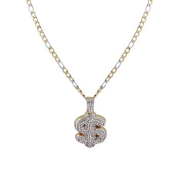 SilverPlated Attractive Figaro Chain With Doller Design pendant With Diamond Studded For Men and boy Jewellery 1