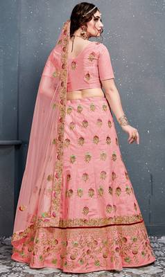 Light Pink Embroidered Silk Semi Stitched Lehenga With Dupatta 2