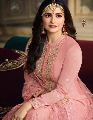 Pink Embroidered Georgette Semi Stitched Salwar With Dupatta 3