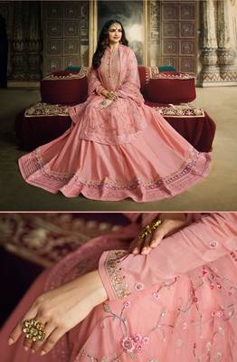 Pink Embroidered Georgette Semi Stitched Salwar With Dupatta 4