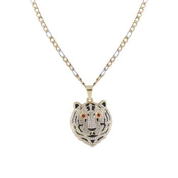 Silverplated Stylist Figaro Chain With Tiger Design Pendant With Diamond Studded For Men And Boy Jewellery 1