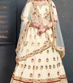Cream Embroidered Silk Semi Stitched Lehenga With Dupatta