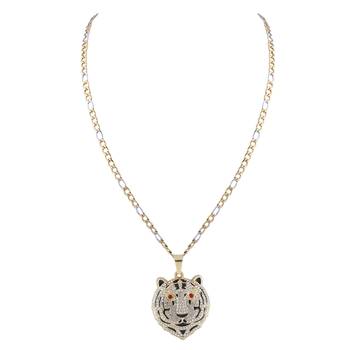 Silverplated Stylist Figaro Chain With Tiger Design Pendant With Diamond Studded For Men And Boy Jewellery 2