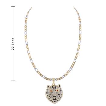 Silverplated Stylist Figaro Chain With Tiger Design Pendant With Diamond Studded For Men And Boy Jewellery 4