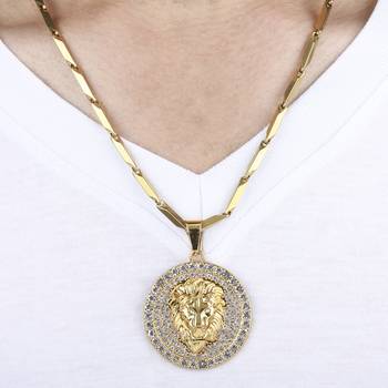 Silverplated Stylist Classic Chain With Lion Design Pendant With Diamond Studded For Men And Boy Jewellery 3
