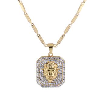 Silverplated Stylist Classic Chain With Lion Design Square Pendant With Diamond Studded For Men And Boy Jewellery 1