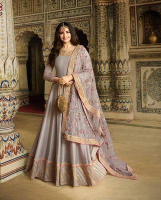 Grey Embroidered Georgette Semi Stitched Salwar With Dupatta 1