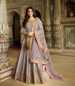 Grey Embroidered Georgette Semi Stitched Salwar With Dupatta