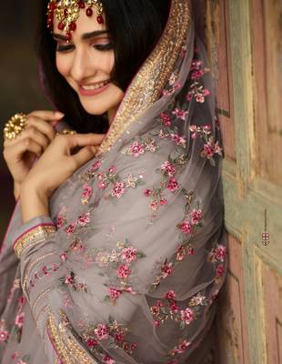 Grey Embroidered Georgette Semi Stitched Salwar With Dupatta 2