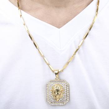 Silverplated Stylist Classic Chain With Lion Design Square Pendant With Diamond Studded For Men And Boy Jewellery 3