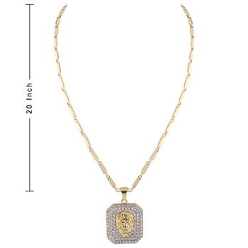 Silverplated Stylist Classic Chain With Lion Design Square Pendant With Diamond Studded For Men And Boy Jewellery 4