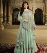 Green Embroidered Georgette Semi Stitched Salwar With Dupatta