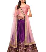 Purple Embroidered Silk Semi Stitched Lehenga With Dupatta