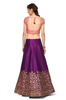 Purple Embroidered Silk Semi Stitched Lehenga With Dupatta 2