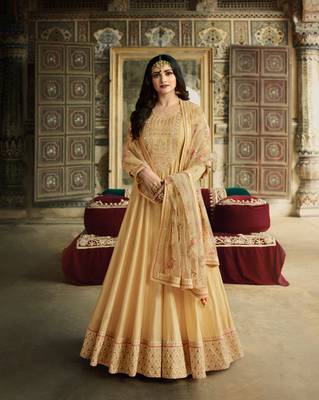 Yellow Embroidered Georgette Semi Stitched Salwar With Dupatta 1