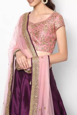 Purple Embroidered Silk Semi Stitched Lehenga With Dupatta 4