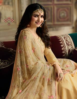 Yellow Embroidered Georgette Semi Stitched Salwar With Dupatta 2