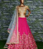 Pink Embroidered Silk Semi Stitched Lehenga With Dupatta