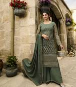 Green Embroidered Net Semi Stitched Salwar With Dupatta