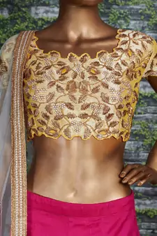 Pink Embroidered Silk Semi Stitched Lehenga With Dupatta