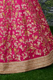 Pink Embroidered Silk Semi Stitched Lehenga With Dupatta
