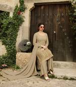 Beige Embroidered Net Semi Stitched Salwar With Dupatta
