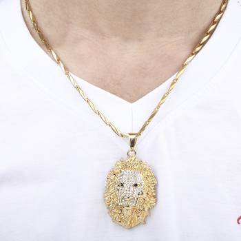 Silverplated Designer Funky Classic Chain With Lion Design Square Pendant With Diamond Studded For Men And Boy Jewellery 3