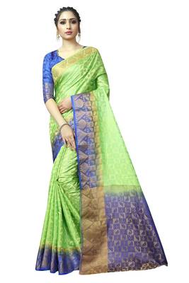 green woven banarasi saree with blouse 1