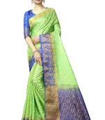 green woven banarasi saree with blouse