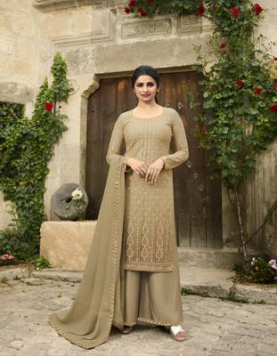 Beige Embroidered Net Semi Stitched Salwar With Dupatta 3