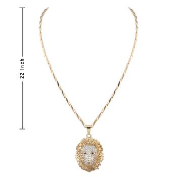 Silverplated Designer Funky Classic Chain With Lion Design Square Pendant With Diamond Studded For Men And Boy Jewellery 4
