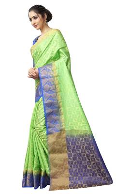 green woven banarasi saree with blouse 2