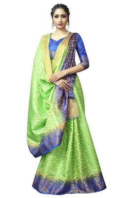 green woven banarasi saree with blouse 3