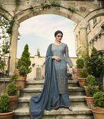 Grey Embroidered Net Semi Stitched Salwar With Dupatta