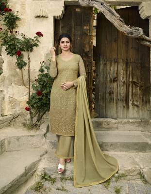 Mustard Embroidered Net Semi Stitched Salwar With Dupatta 1