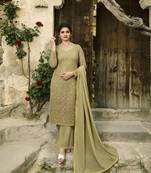 Mustard Embroidered Net Semi Stitched Salwar With Dupatta