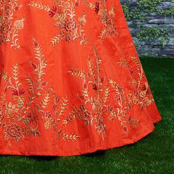 Orange Embroidered Silk Semi Stitched Lehenga With Dupatta 3