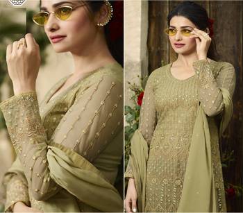 Mustard Embroidered Net Semi Stitched Salwar With Dupatta 2