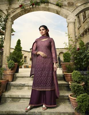 Pink Embroidered Net Semi Stitched Salwar With Dupatta 1
