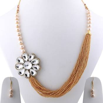 Gold Plated Traditional Multi Layer Golden Pearl Mala Set For Women And Girls 3