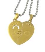 Saizen Stainless Steel Broken Heart-Shaped Clover Key Puzzle Gold Plated Pendant With Chain For Unisex
