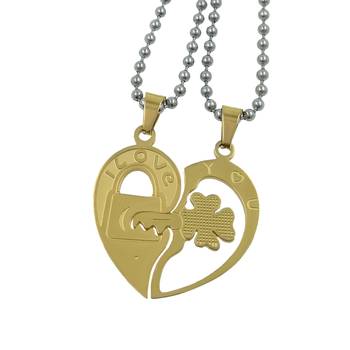 Saizen  Stainless Steel Gold Plated His & Her Heart-Shape I Love You Couple Locket With Chain For Valentine 1