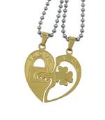 Saizen  Stainless Steel Gold Plated His & Her Heart-Shape I Love You Couple Locket With Chain For Valentine