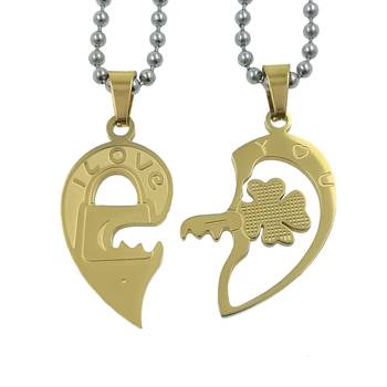 Saizen  Stainless Steel Gold Plated His & Her Heart-Shape I Love You Couple Locket With Chain For Valentine 2